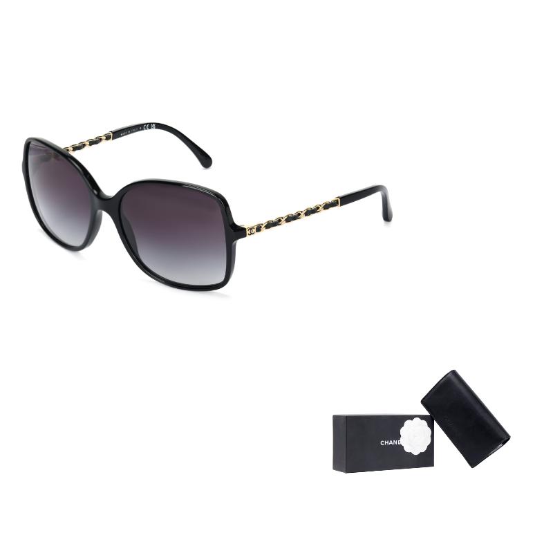 

CHANEL Sheepskin metal braided temples, acetate sunglasses, black square sunglasses, women s style чорний