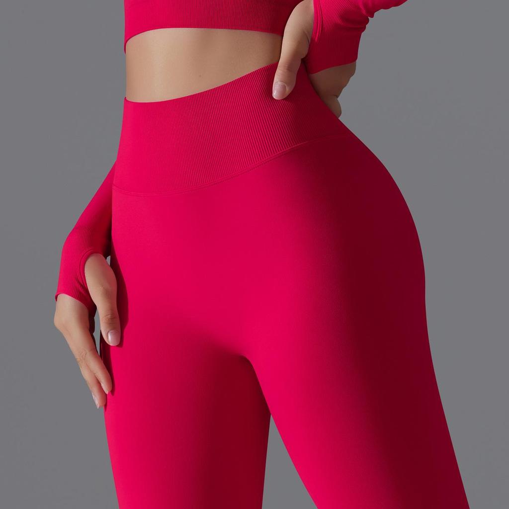 Nahtlose High-Waist Yoga-Hose mit Po-Lifting für Damen - Unifarbene Fitness- und Laufbekleidung