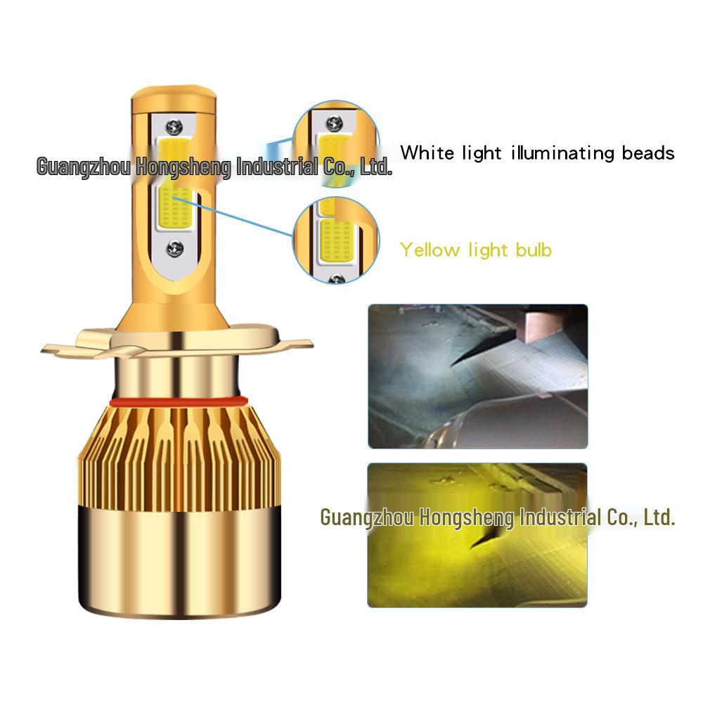 Dual Color LED Headlights: C6 Car H7 H8 H11 Yellow & White, High/Low Beam