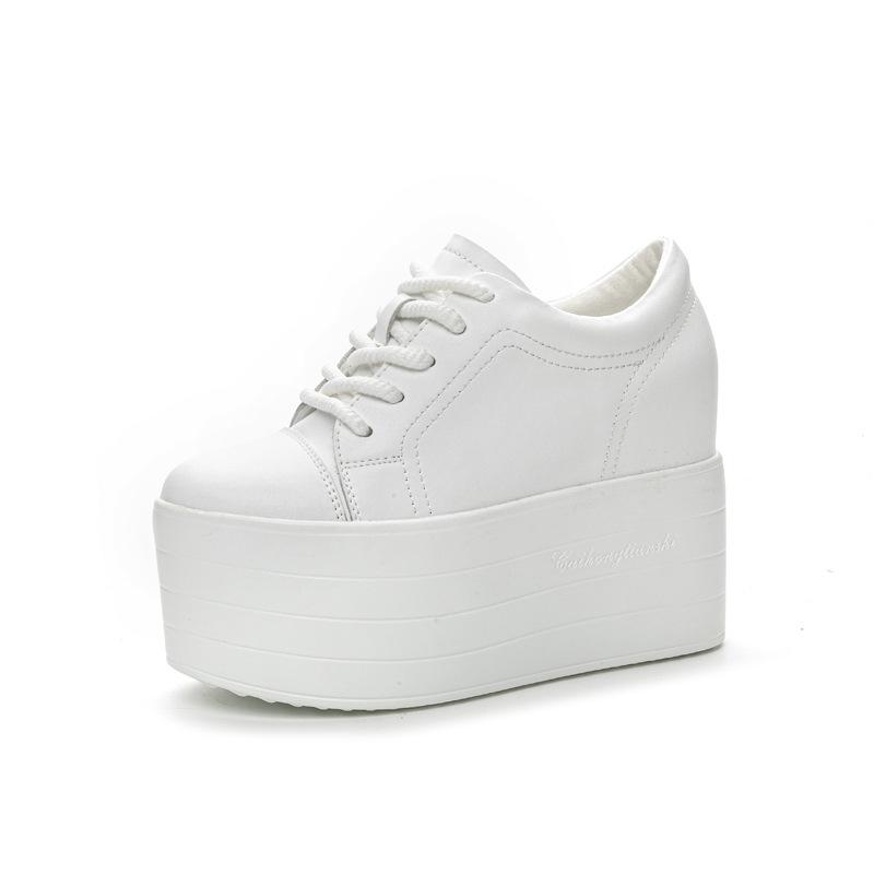

New Sponge Cake Shoes Female with A Height Increase of 12 Cm Genuine Leather Women Casual Black and White Thick Soled Shoes 39 білий