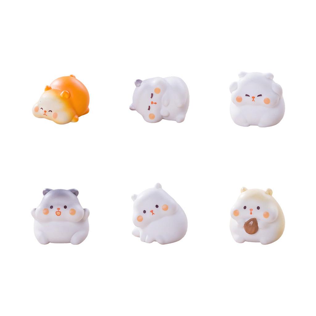 6Pcs/set Cartoon Hamster Animal Miniatures Resin Ornaments Fairy Garden Decoration Micro Landscape