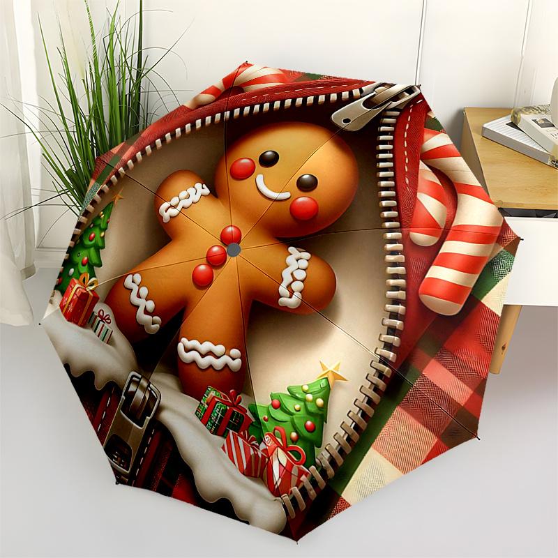 

Gingerbread Man Themed Travel Umbrella-8 Ribs Automatic Opening and Closing, Portable Folding Design, Compact and Stylish Umbrella Suitable