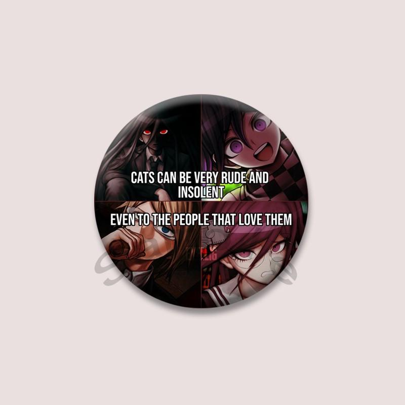 Anime Spiel Danganronpa Anstecknadeln Schwarzer Bär Kyoko Kirigiri Cartoon Cosplay Abzeichen Runde Brosche für Rucksack Tasche Zubehör Geschenk