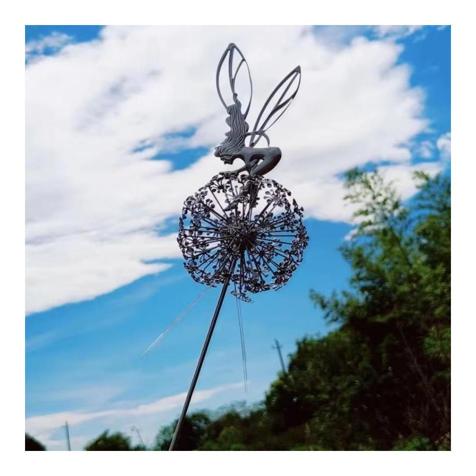 Lawn Landscape Sculpture Pixies Decoration Garden Decorative Fairies and Dandelions Dance Together Metal Garden Yard Art Decor