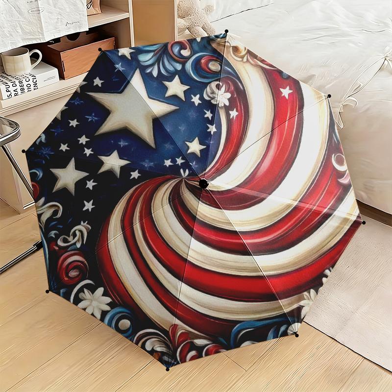 1 Stück Amerikanische Flagge Regenschirm Tragbar Faltbar Eisenrahmen Lochknochenstruktur Outdoor Heim Regenschirm