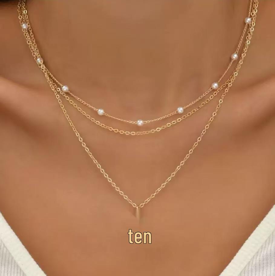 Vintage Perlenherz Mehrschichtiger Anhänger Halskette - Damen Choker Europäisch & Amerikanisch