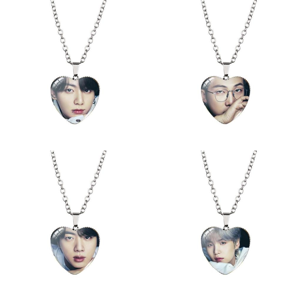 Heart Shaped Bts Jewelry Necklace Featuring Beautiful Gemstone Inlaid Design For Fans