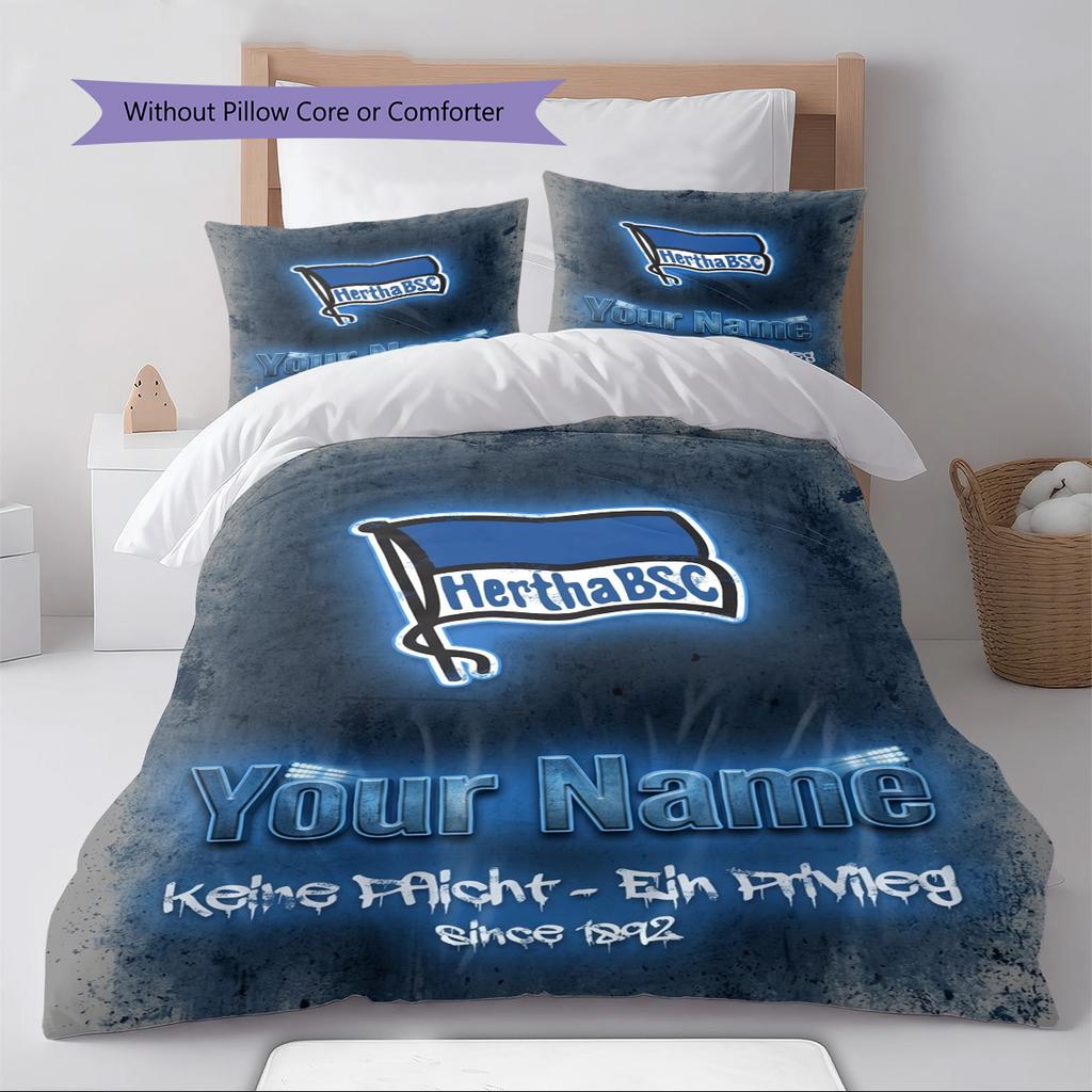 Name Custom Hertha BSC Logo Pattern Bedding Set Quilt Cover Pillowcase Home Decor Gift (1 * Duvet Cover + 2 * Pillowcase, Without Core)