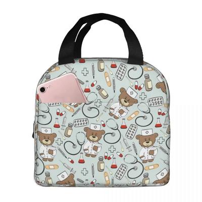 Médicos Urso Enfermeiro Bolsas de Almoço Isoladas Portáteis Oxford Térmicas para Piquenique para Mulheres Crianças