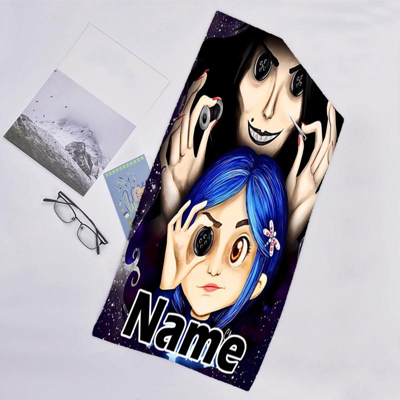 1pc Coraline5 Beach Towel with Custom Name, Beach/Swimming/Bath/Picnic/Camping Towel, Suitable for Seaside Beaches