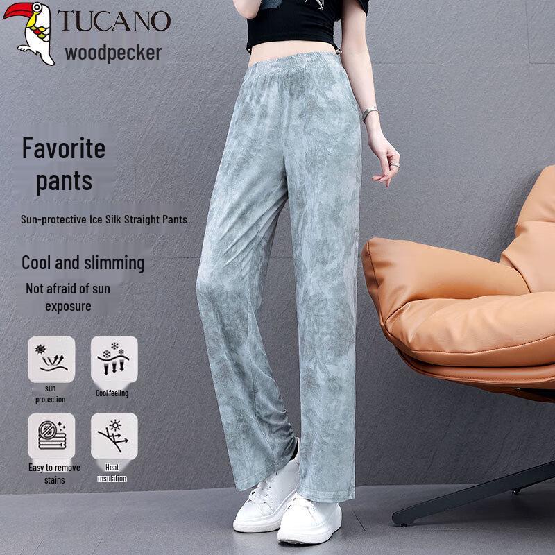 

Women s Ice Silk Printed Wide-Leg Pants 3XL