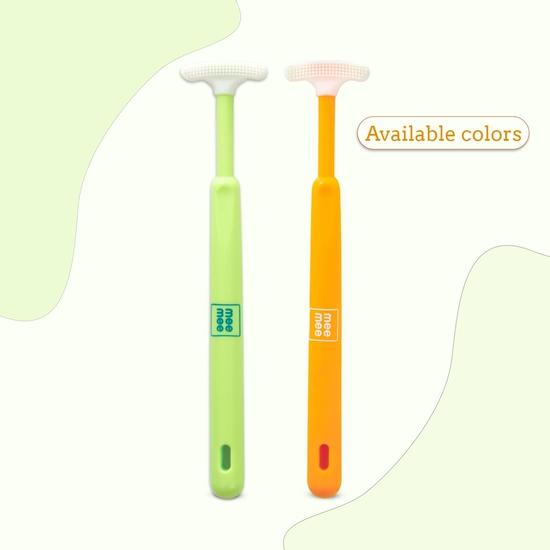 Mee Mee Tongue Cleaner for Baby | Tender Baby Oral Cleaner Toothbrush with Silicone Scraper | Suitable from 6+ Months | With Non-Slip Handle (Orange)