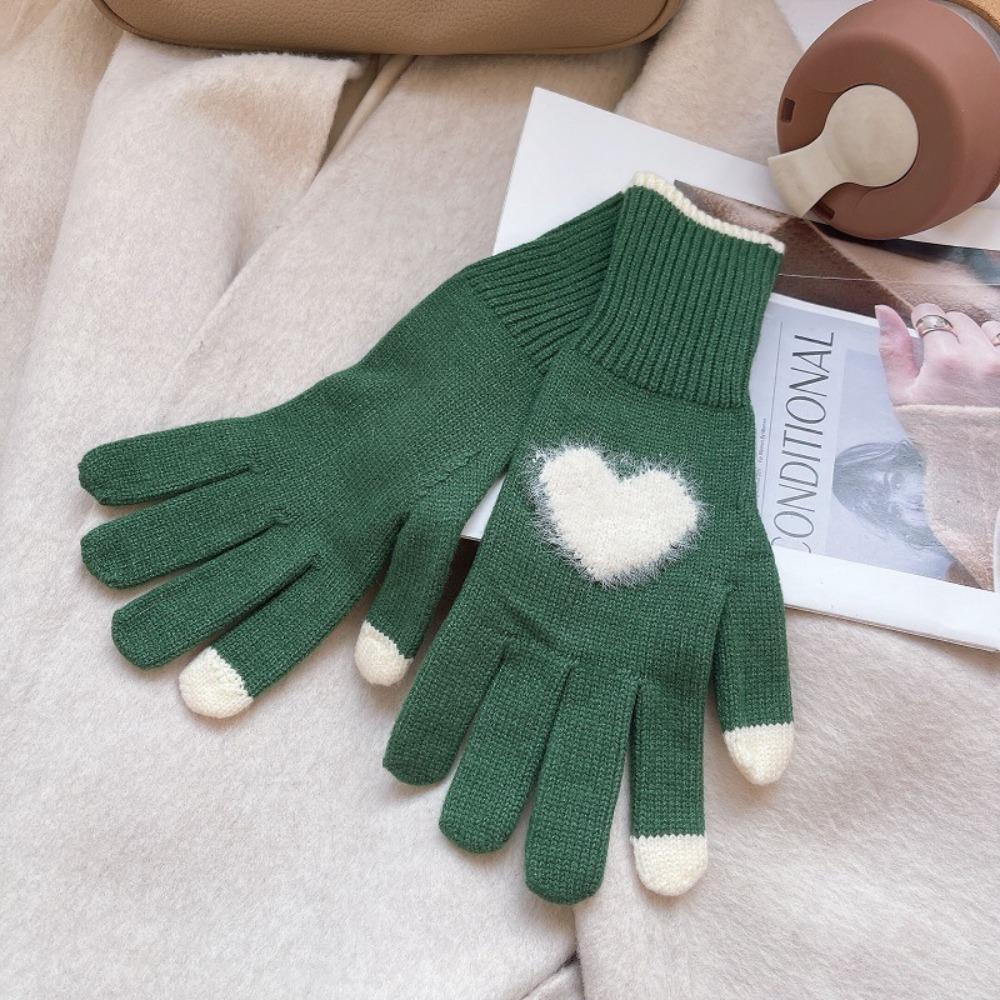 Warm Love Heart Gloves Windproof Cycling Gloves Sweet Women Knitted Gloves  Riding Equipment
