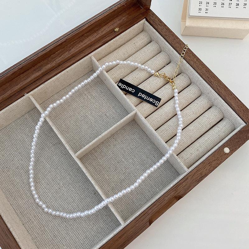 French retro pearl necklace simple high sense temperament collarbone chain ins style fashion Internet celebrity personality necklace women