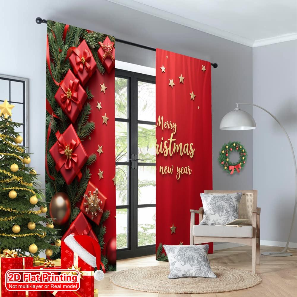 2pcs 2D Flat Printing Merry Christmas Window Drapes Merry Christmas Gifts Polyester Without Electricity Birthday Party for All