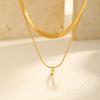 Stainless Steel Water Drop Imitation Pearl Double Layer Stacked Gold Necklace Fashion Jewelry 2076