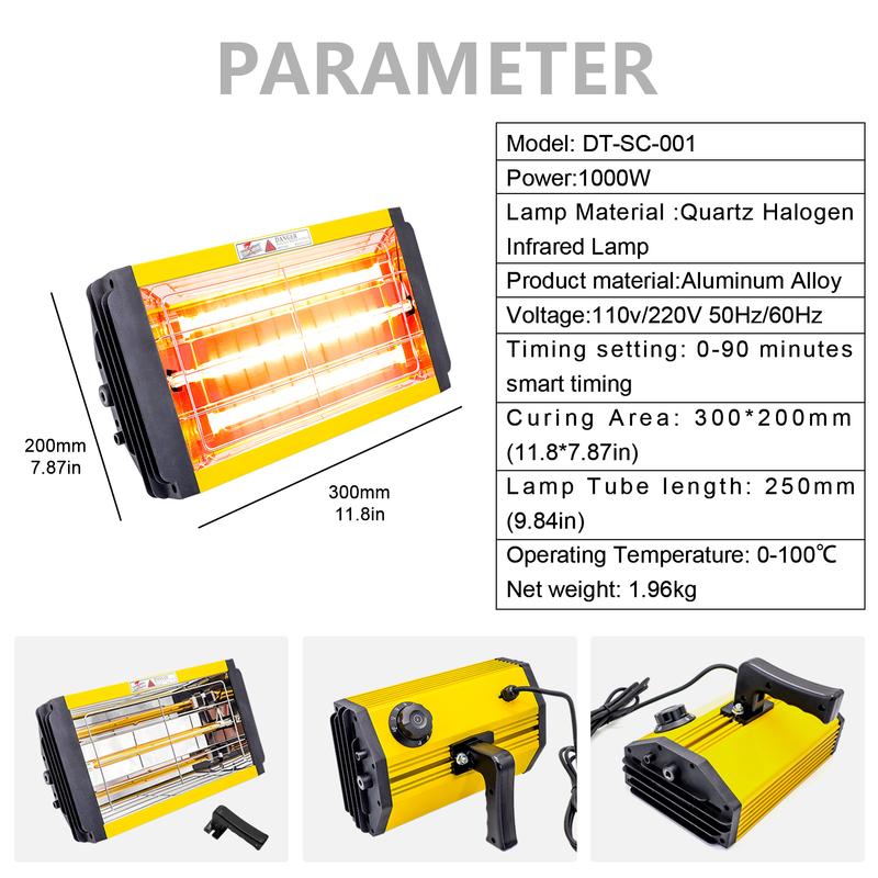 DATOUBOSS Portable Infrared Paint Curing Lamp 1000w Handheld Shortwave Infrared Heating Light Car Body Repair Tool