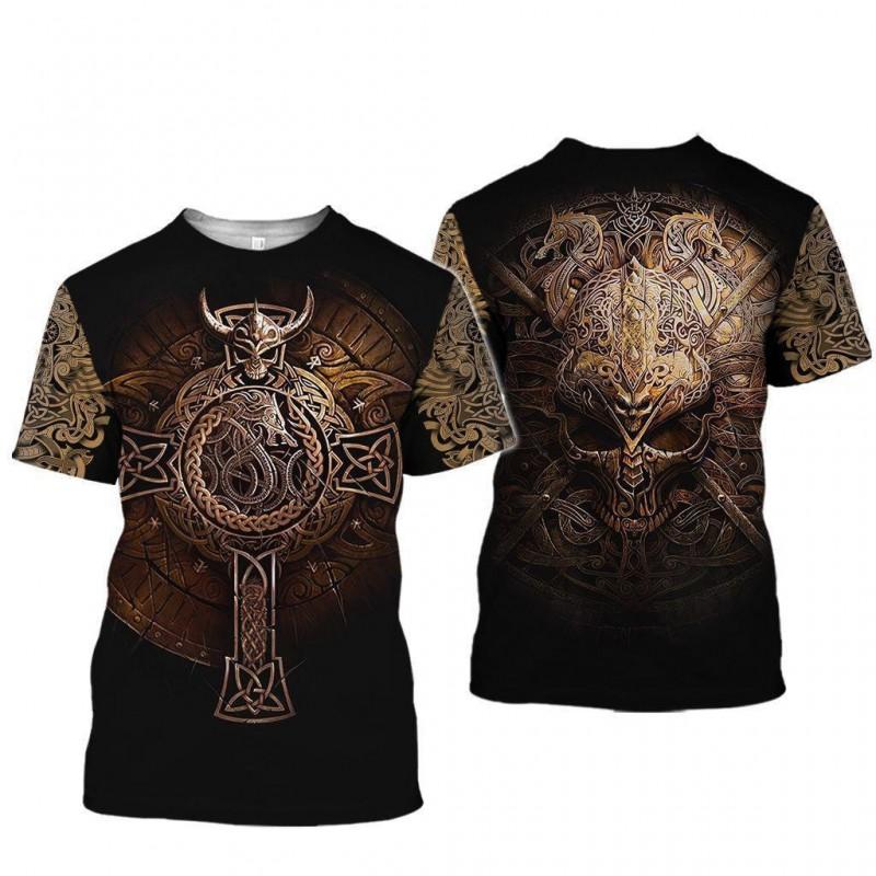 Mens Viking Print T-Shirt 3D Digital Short Sleeve Casual Loose Fit Tee
