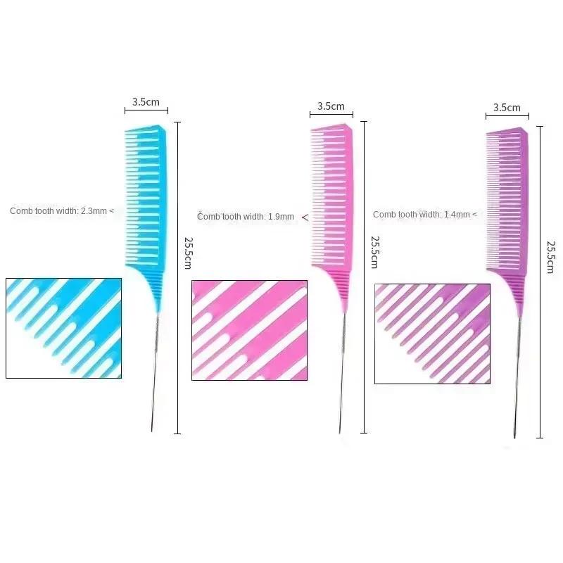 3pcs Steel Needle Tip Anti-Slip Comb - Threaded Plastic Hair Dyeing Tool, Heat-Resistant Salon Sectioning Pick for Coloring