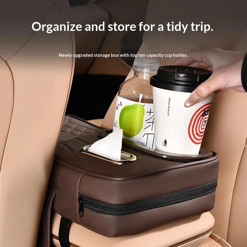 Multi-Function Car Armrest Box- Storage Booster Pad Center Console Tissue Box And Water Cup Holder Vehicle Armrest Cushion Cover