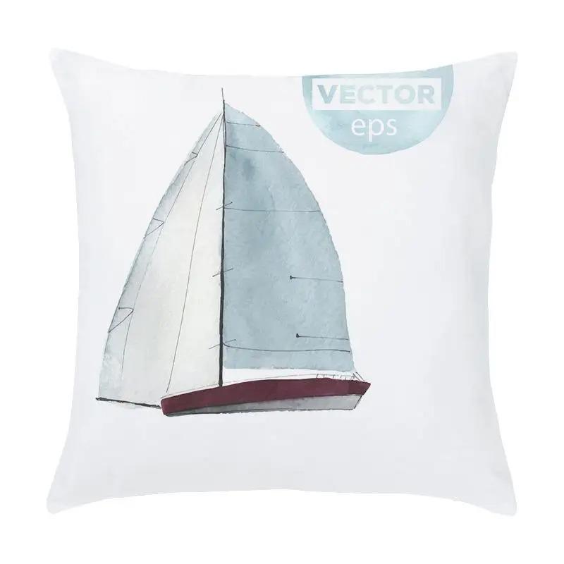 Cartoon Nautical Series Hot Air Balloon Lighthouse Print Pillow Cover Home Room Office Seat Living Room Sofa Cushion Cover