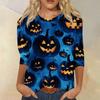 Women's Fashion Casual Three-quarter Sleeve Halloween Printed Round Neck Top
