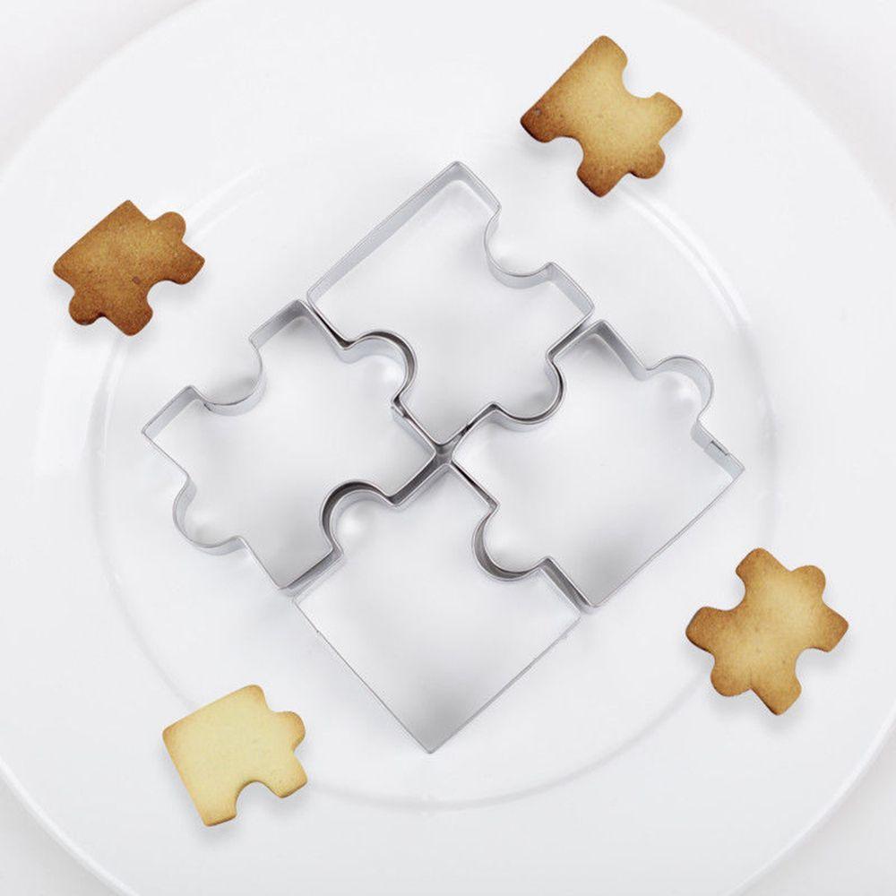 Puzzle 4Pcs Decorating Cookies Cutter Cake Mould Jigsaw Stainless Steel Tool