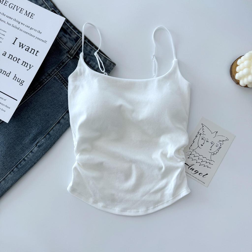 Stilvolles süß-würziges plissiertes Camisole-Westchen mit integrierten Cups für Damen - Vielseitige Innen- & Außenbekleidung mit elegantem Rückendesign