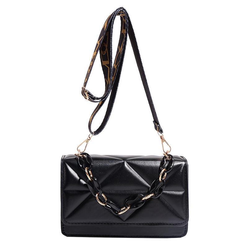 Fashionable Vintage Style Pu Shoulder Bag With Wide Strap And Chic Chain Detail
