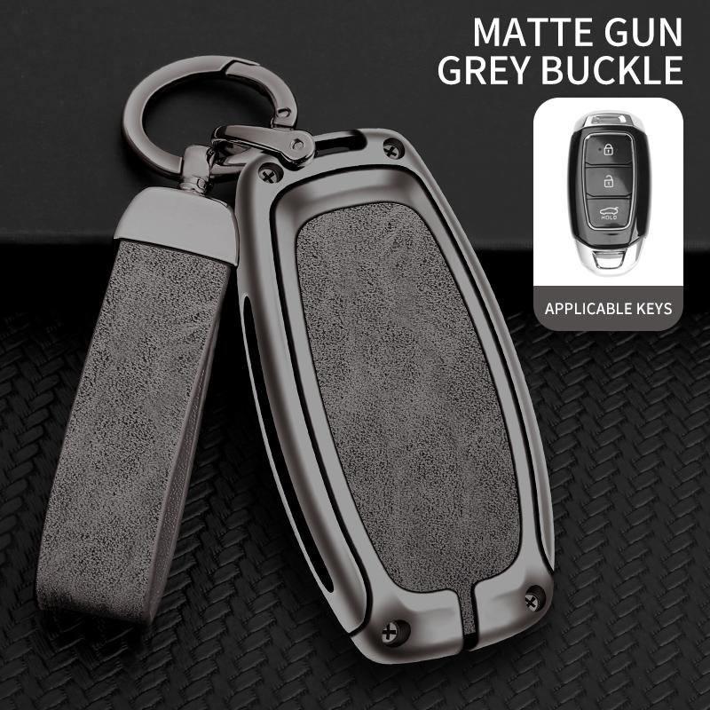 Metal Leather Car Key Case Cover Shell for Hyundai Santa I30 IX35 Encino Kona Solaris Accent Fe Azera Grandeur Elantra Accessory