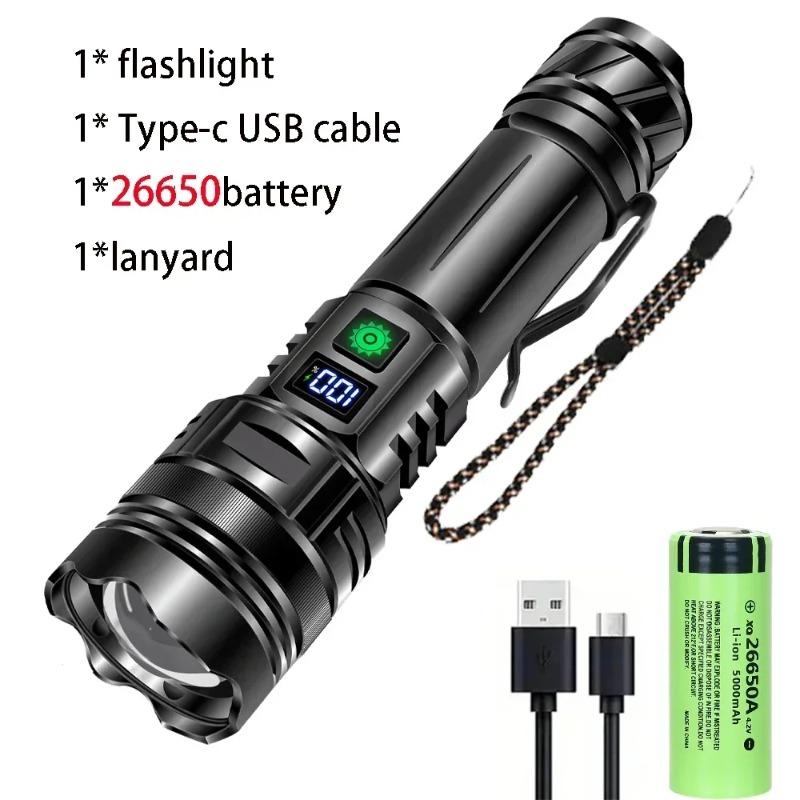 Rechargeable Super Bright Flashlight Portable High Power Long Range Torch, Outdoor Emergency Camping Hiking Lantern Lamp Light