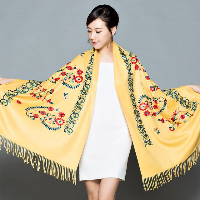 New Arrival Shawl Autumn Winter Scarf Embroider Flower Scarf Shawl Fringed Scarves Women Scarf Designer Bufanda Mujer