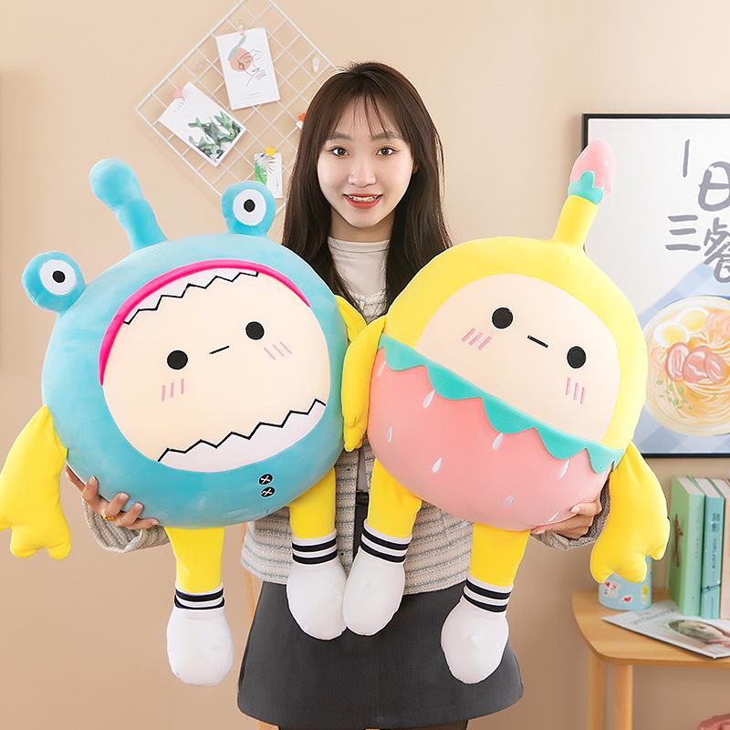35cm New Transformation Eggman Doll Doll Cross-dressing Shark Strawberry Eggman Plush Toy Healing Gift Companion Comfort Pillow