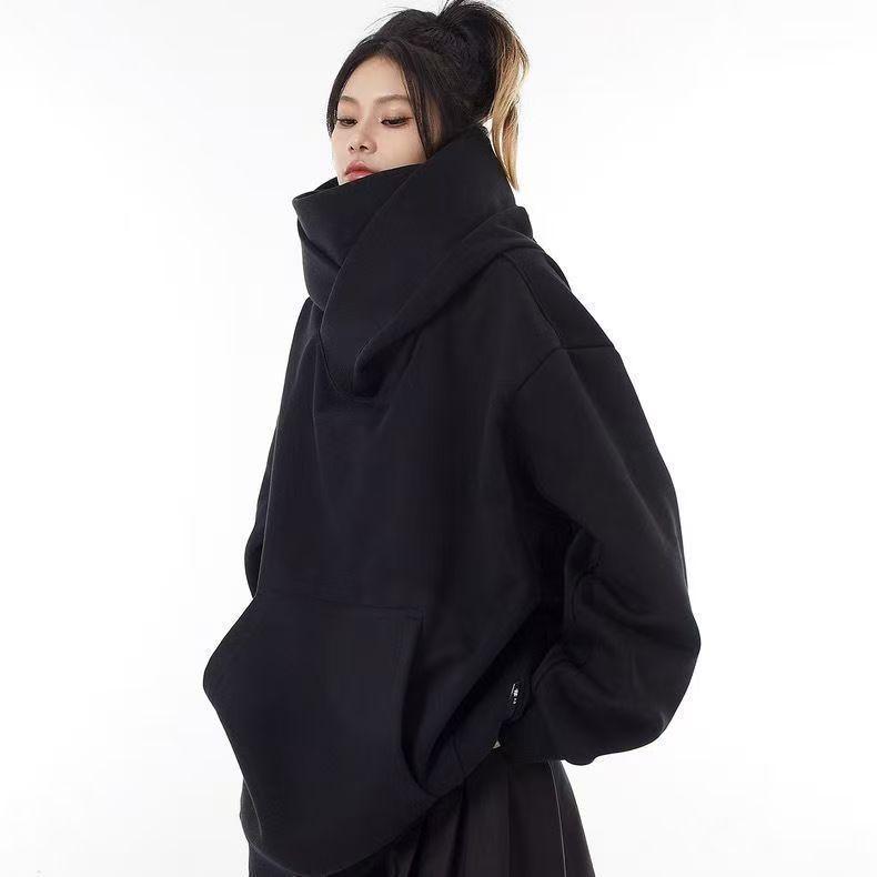 Herbst Einfarbig Ninja Rollkragen Kapuzenpullover für Herren Y2K Vintage Fleece Sweatshirts Hip Hop Japanische Streetwear Oversized Hoodie