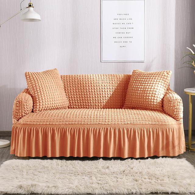 

Чехол на диван из жатого хлопка с рюшами для гостиной, толстые эластичные однотонные эластичные чехлы для дивана, чехлы для диванов на 1/2/3/4 места, чехол для кресла 1 Seater 90-140cm оранжевый