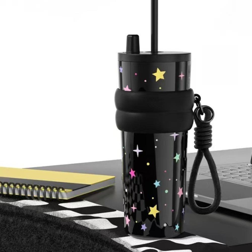 Stainless Steel Vacuum Thermos Cup Star Flower Print Coffee Mug Large Capacity Insulation Cup  Gift