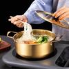 Korean Style Ramen Pot Stainless Steel With Lid Soup Pot Gold Plated Double Ear Hot Pot Camping Cookware