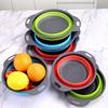 Silicone Foldable Drainage Basket Round Silicone Folding Foldable Filter with Plastic Handle Vegetable Washing Basket