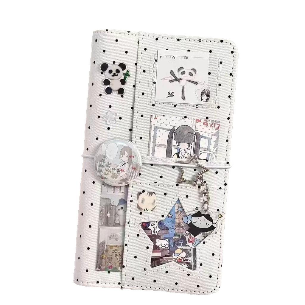 A6 Retro White Polka Dots With 45 Sheets Inner Page DIY PU Clip-on Notebook Loose Leaf Notebook