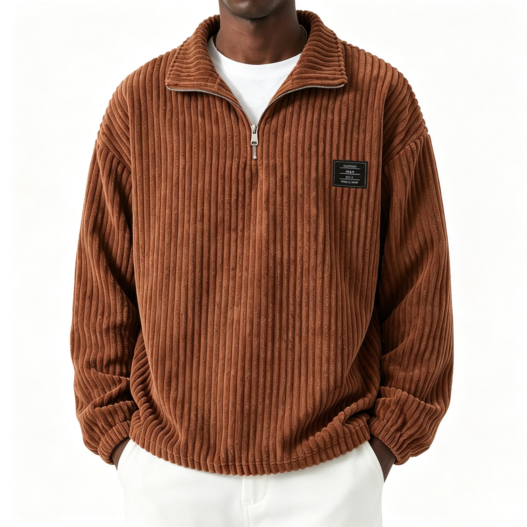 Men s Corduroy Sweatshirt Loose Fit Casual Long Sleeve Pullover for Fall and Winter L