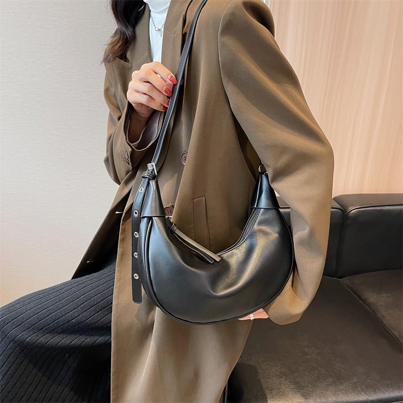 Half Moon Hobo Bags For Women  Latest Luxury Designer Handbag Soft PU Leather Pure Color Shoulder Crossbody Armpit Bag