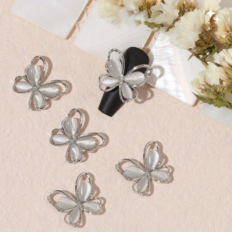 

10 шт. Элегантный набор подвесок для ногтей в виде бабочек со сверкающими драгоценными камнями «кошачий глаз» — простые в применении, прочные художественные аксессуары из сплава для маникюра своими руками