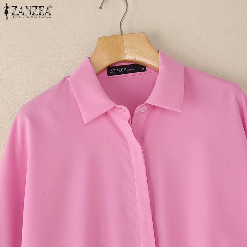 ZANZEA Blusa Casual de Manga Larga Holgada con Cuello Vuelto para Mujer
