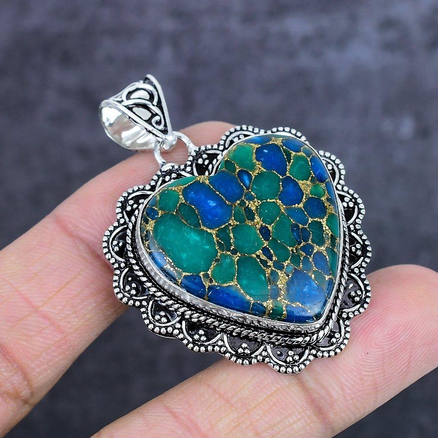 Natural Copper Green Tourmaline 925 Sterling Silver Jewelry Pendant 2.01" ETC-14054