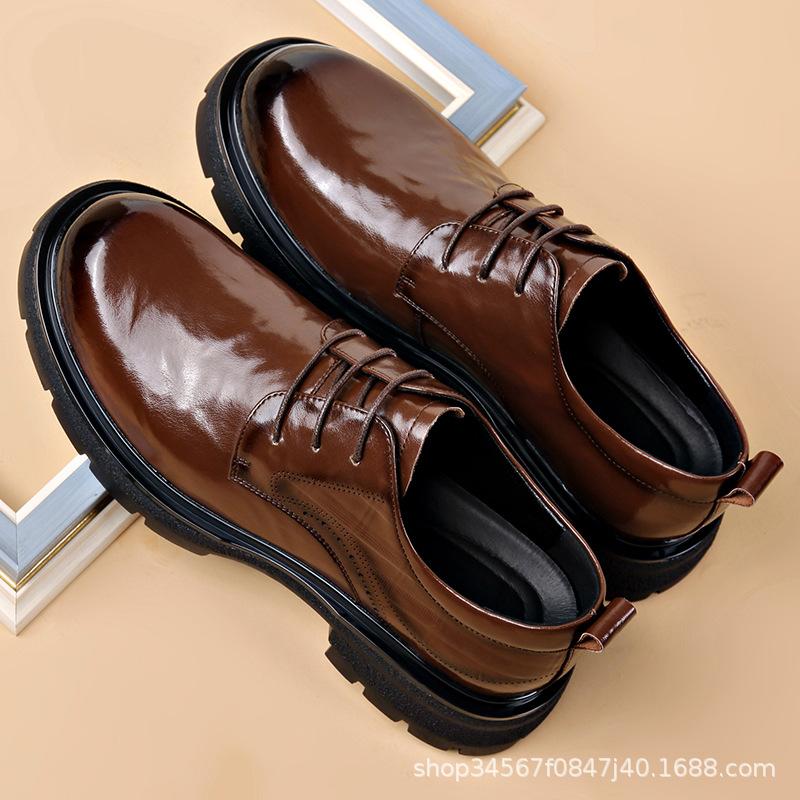 2025 autumn new British business platform big head wide feet black men's shoes