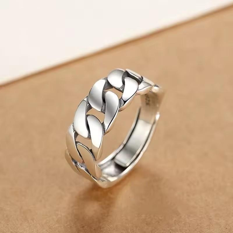 925 Sterling Silver Rings For Women Men Fine Jewelry Finger Adjustable Open Vintage Chain Ring For Party Birthday Gift