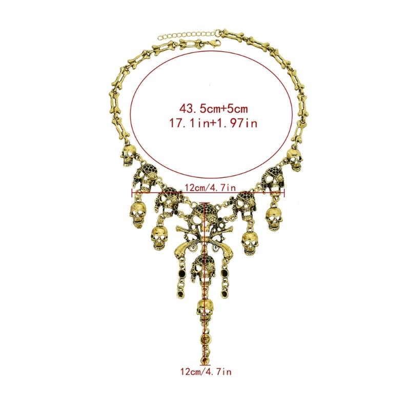 Halloween Pirate Skull Necklace Unisex Personality Skeleton Pendant Bones Chain Alloy Choker Women Jewelry Accessories