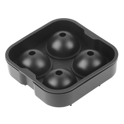 Fabricador de Bolas Redondas de Silicone 4 Cavidades Forma de Bandeja de Cubos de Gelo para Whiskey Cocktails Bebidas Preto