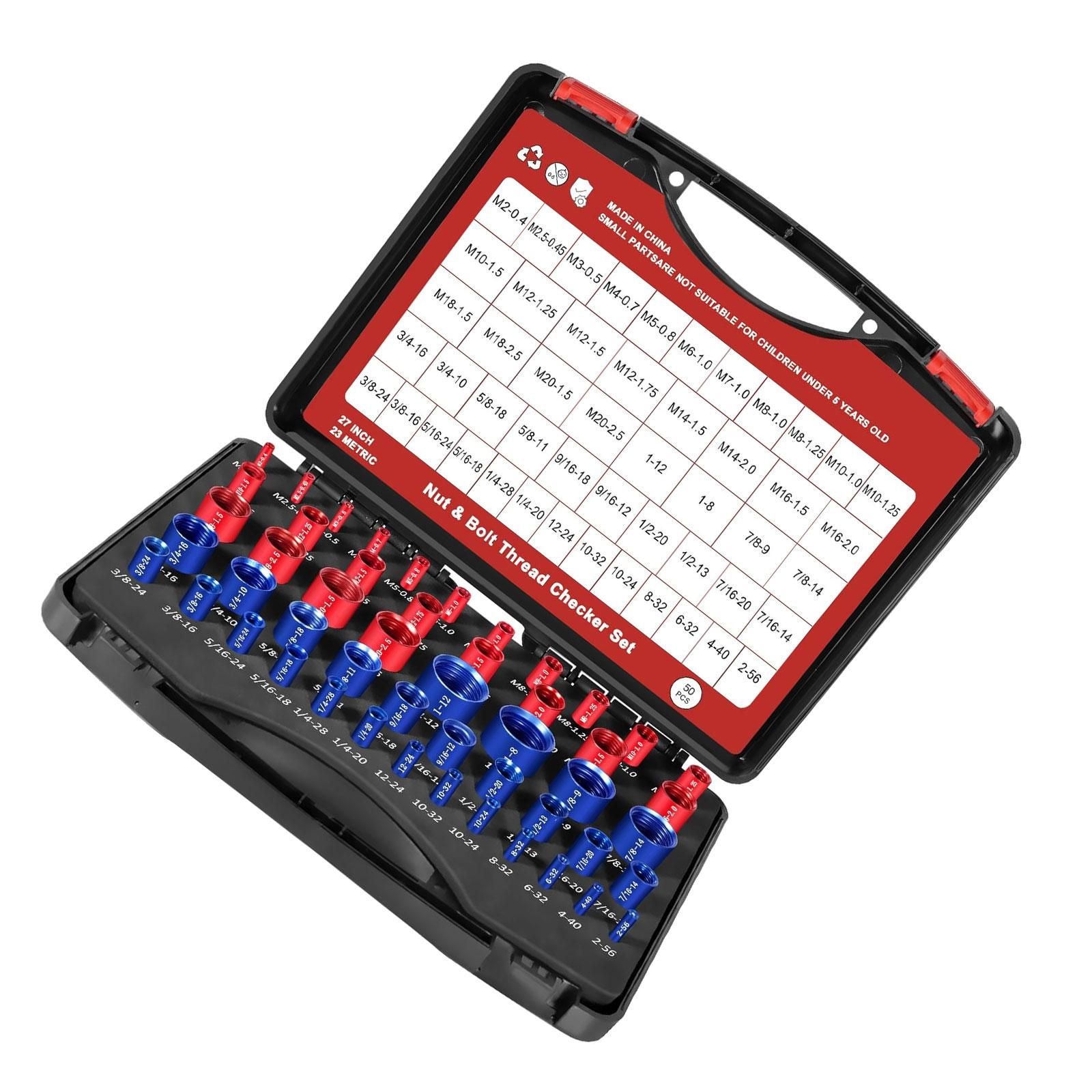 

Professional Nut Bolt Screw Checker Gauge 50PCS Set Aluminum Material Portable Organizers Case Color Coded For Nut Bolt 1