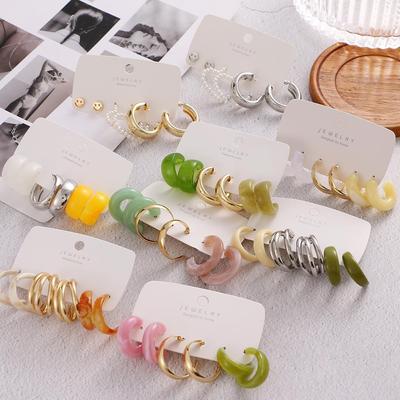 Trendy Farbe Creolen Set für Frauen Mädchen geometrische unregelmäßige Metall Harz Acryl Ohrringe Schmuck Zubehör